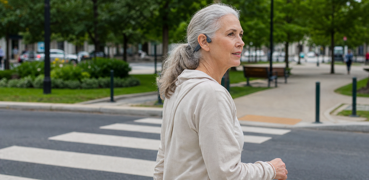 Bone conduction headphones for outdoor awareness with hearing loss