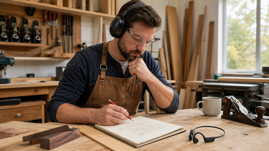 Bone conduction headphones for woodworking with safety equipment prioritized