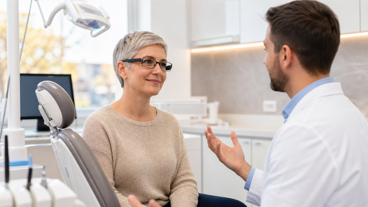 Caption glasses for dental appointments during a pre-treatment consultation