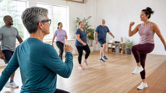 Caption glasses for fitness classes while following an instructor