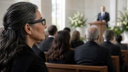 Caption glasses for funeral services while listening to a eulogy