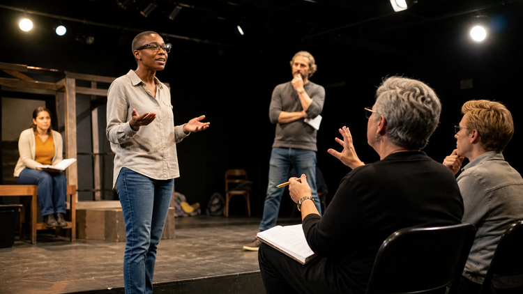 Caption glasses for theater rehearsals during director notes