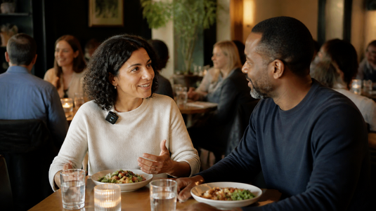 Clip on microphone for hearing aids at restaurants