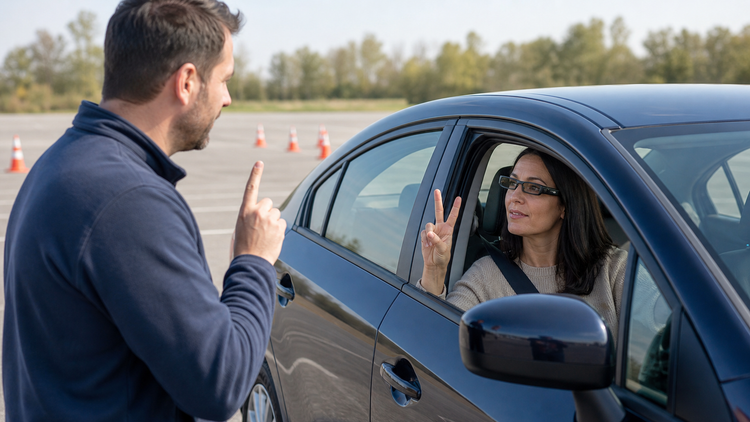 Driving lessons for deaf learners using agreed visual cues