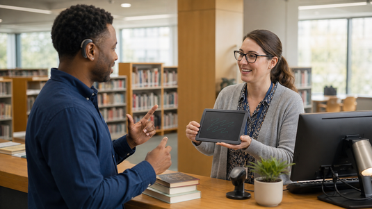 Communication tablet for deaf library visits at the circulation desk