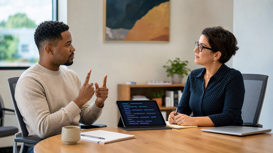 Performance review accommodations for deaf employees in a private meeting