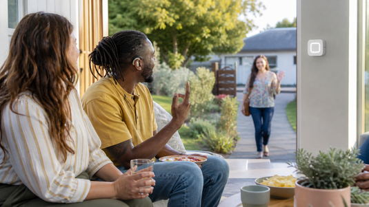 Visual doorbell for backyard gatherings alerting a deaf host to a guest