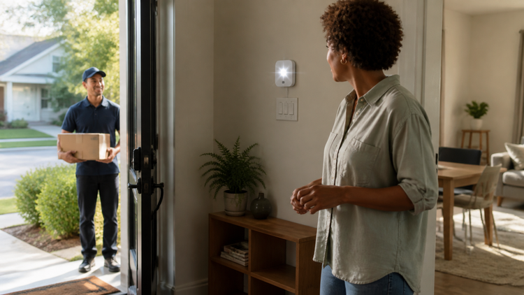 Visual doorbell for package deliveries alerting a deaf homeowner