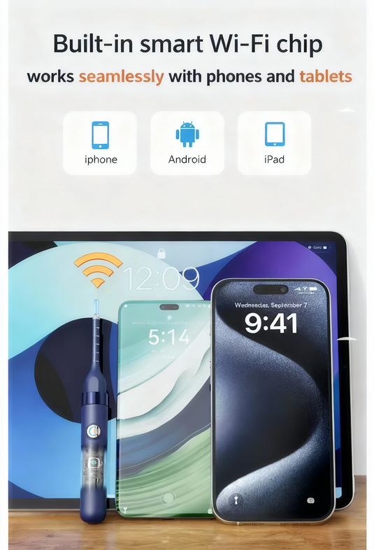 Visueller Ohrreiniger | Entwickelt für gehörlose und schwerhörige Menschen | HD-Endoskop + WLAN-Verbindung | Intelligente Temperaturkontrolle | Schmerzfreie Reinigung | Kein blindes Kratzen mehr | Familienfreundlich