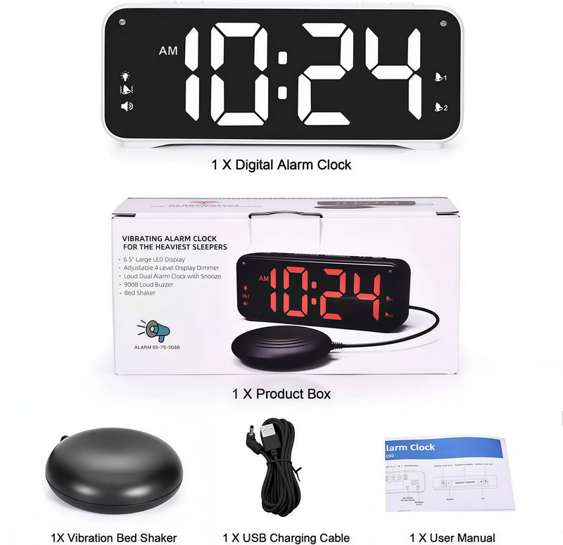 Load image into Gallery viewer, Loud Vibrating Alarm Clock with Bed Shaker &amp; Flashing Light for Deaf &amp; Hard of Hearing

