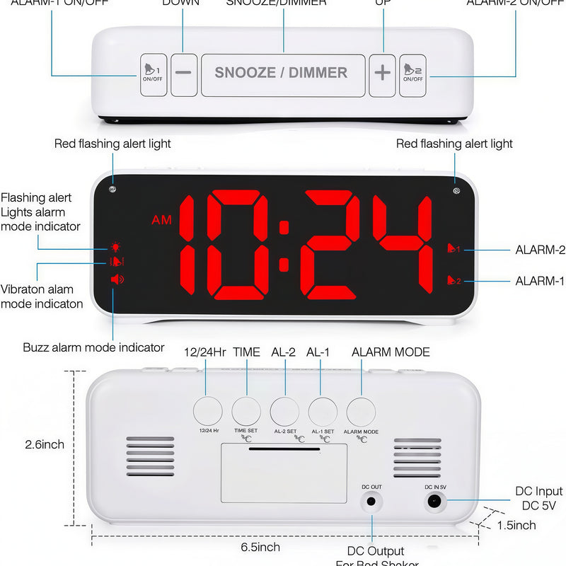 Load image into Gallery viewer, Loud Vibrating Alarm Clock with Bed Shaker &amp; Flashing Light for Deaf &amp; Hard of Hearing
