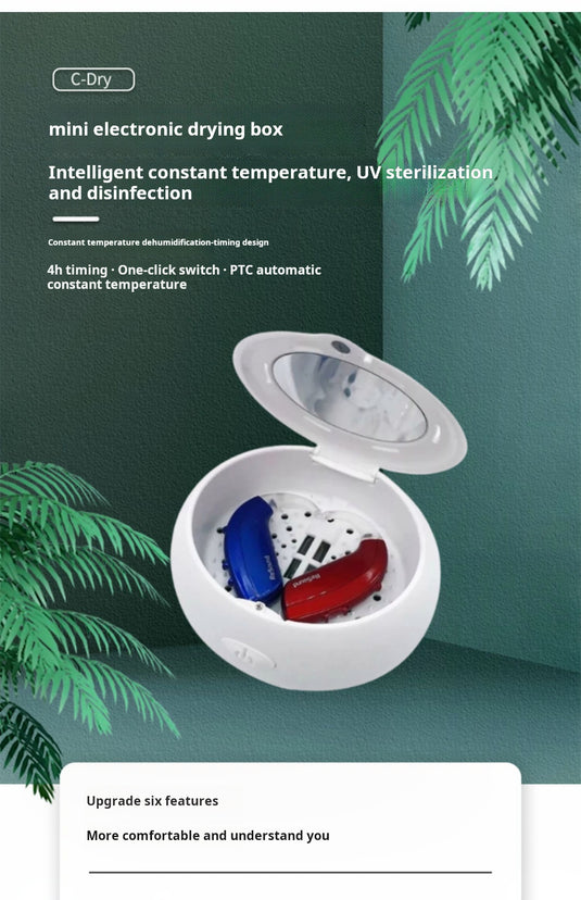 Smart Timed Hearing Aid Care Kit | Constant-Temperature Dehumidification + UV Sterilization | Portable Anti-Moisture Dry Box