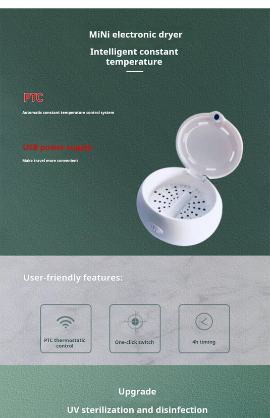 Smart Timed Hearing Aid Care Kit | Constant-Temperature Dehumidification + UV Sterilization | Portable Anti-Moisture Dry Box