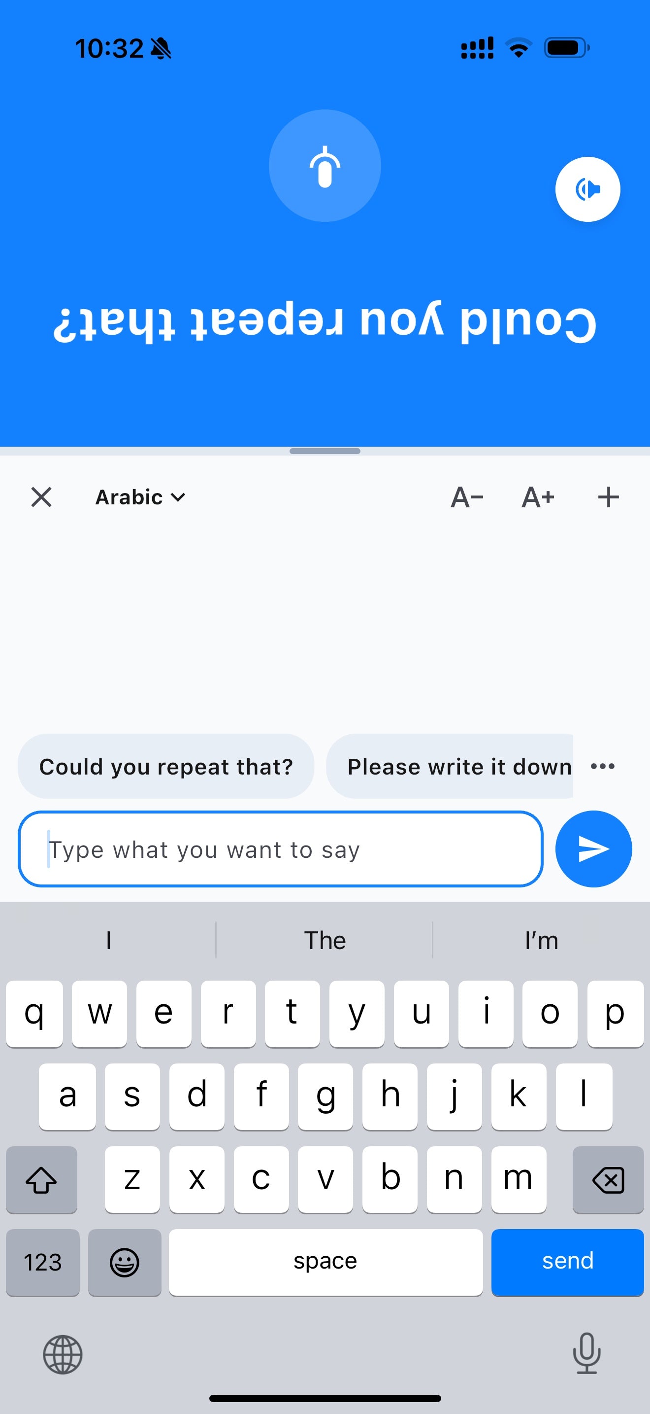 Face-to-Face communication screen from the Deaf user's view