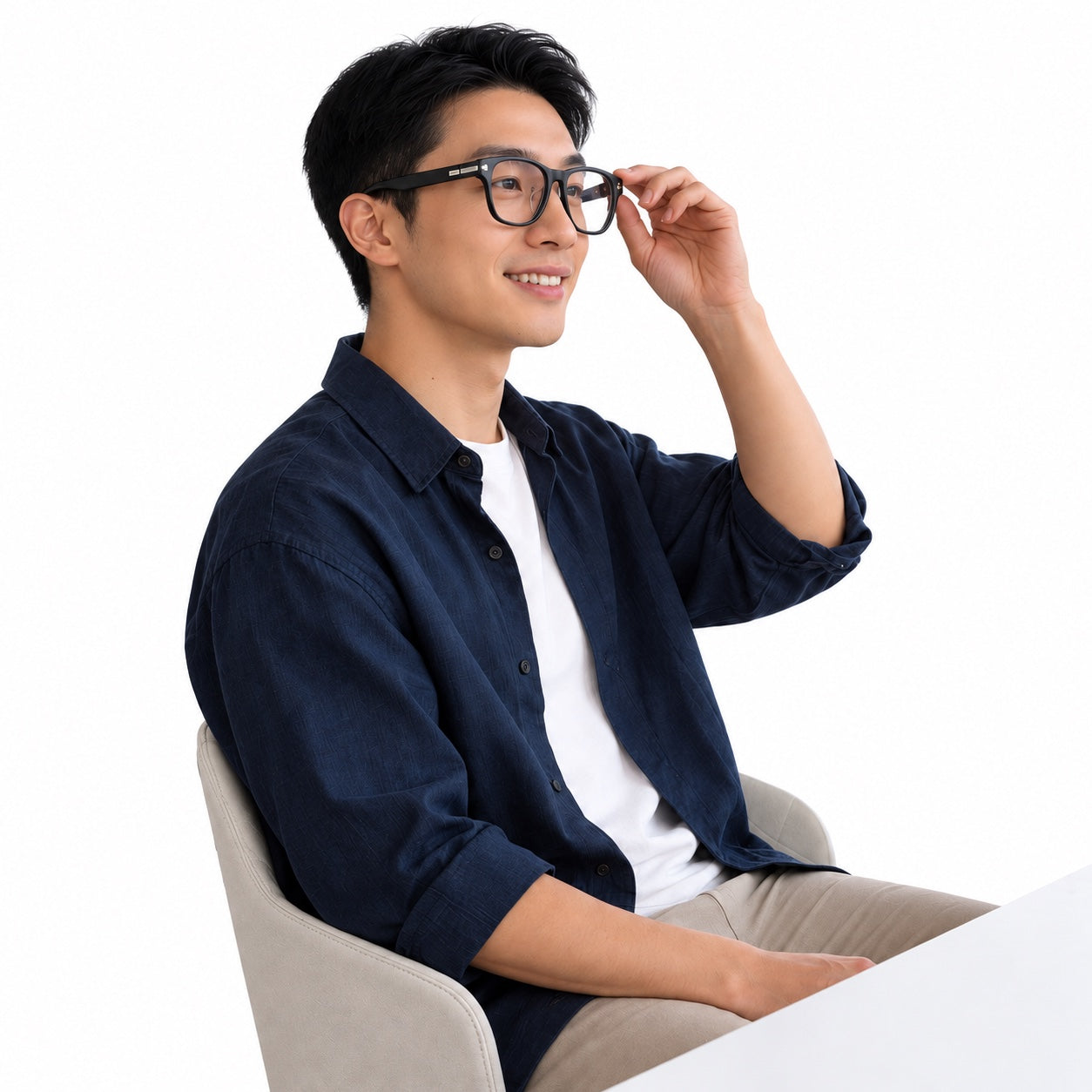 Person wearing the Hearview Lite classic frame