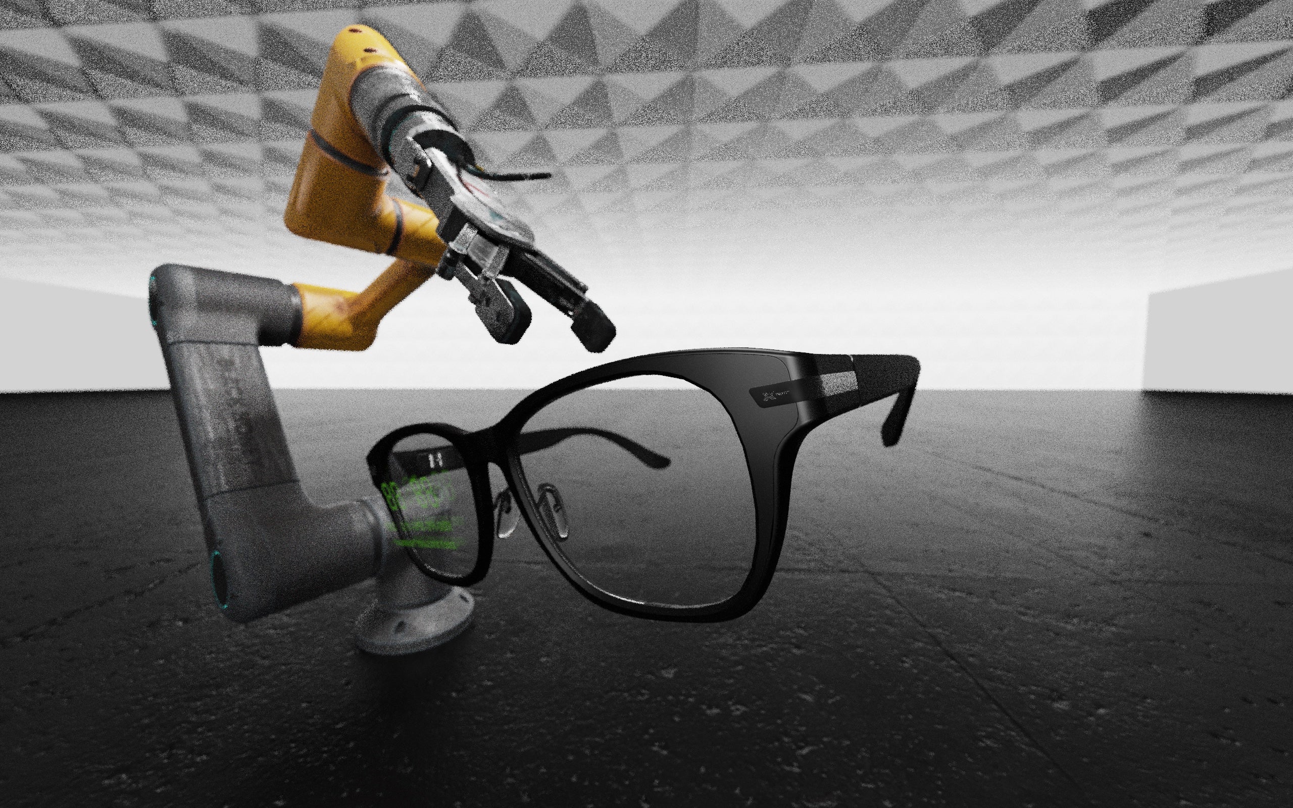 Hearview Lite subtitle glasses displaying captions during a conversation