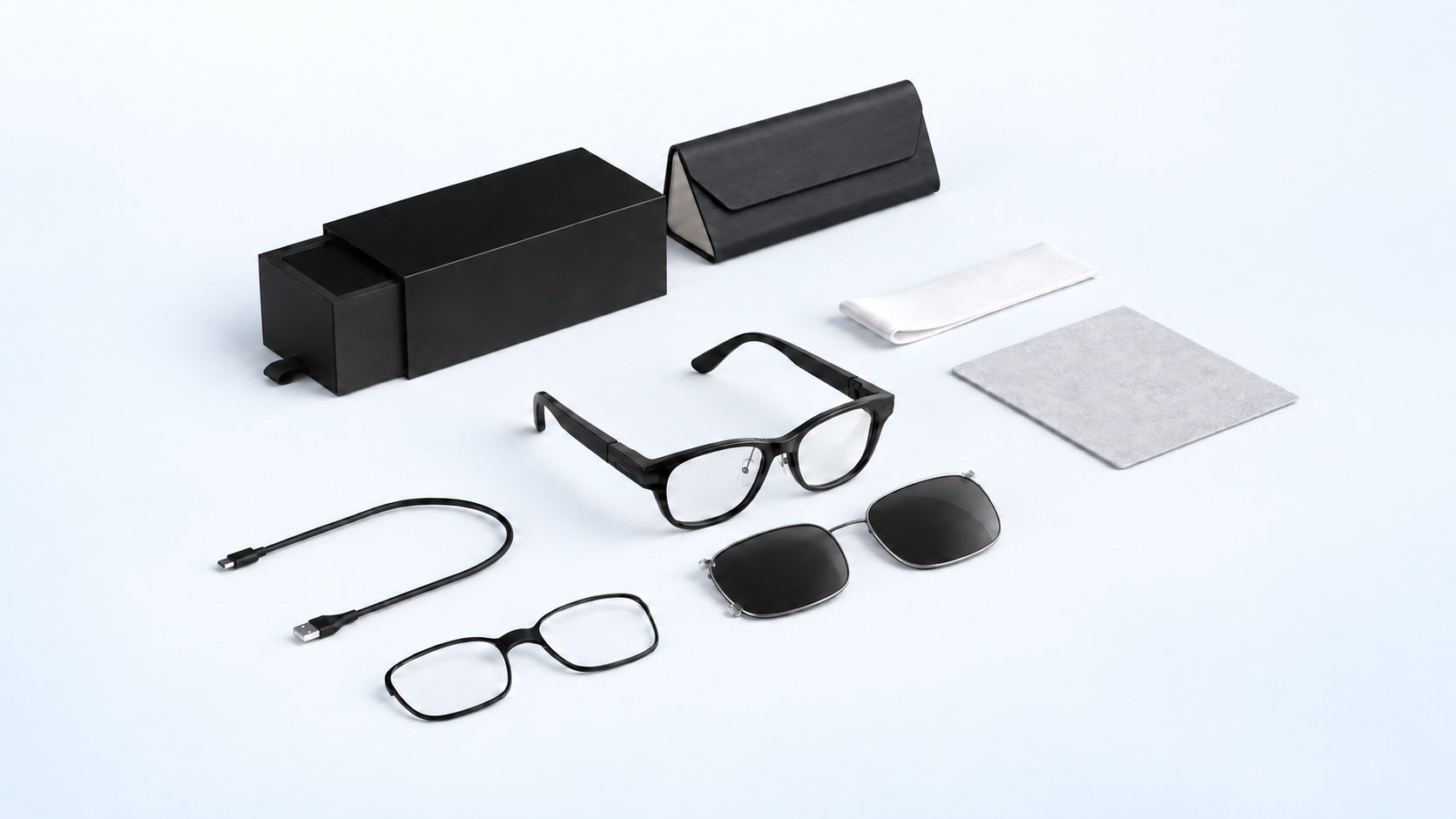 Hearview Lite glasses and the complete package contents